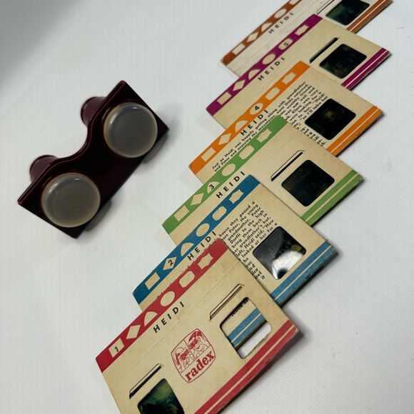VTG 40s Radex Stereo Viewer 3D Reader Red Childrens Entertainment Heidi Story1-6 - Picture 2 of 6